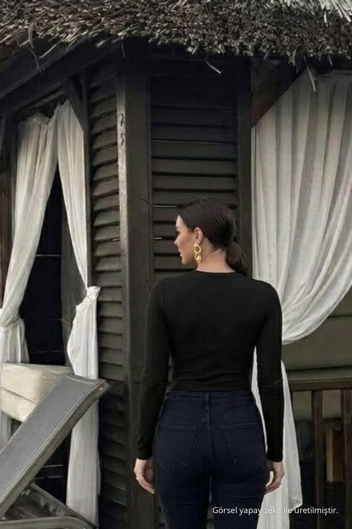 Kadın Basic Pamuklu Siyah Şık Bluz 5