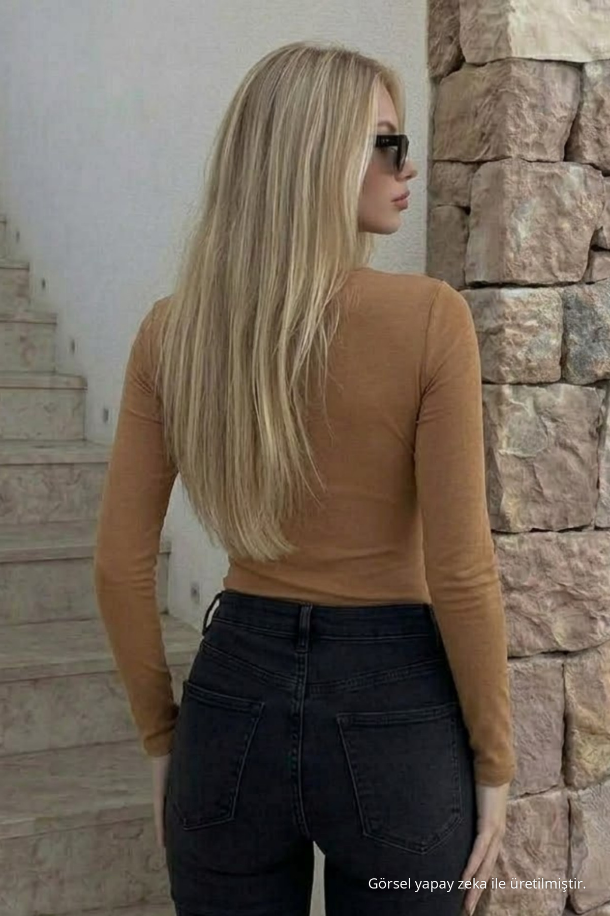 Kadın Premium Casual Kahve Dar Bluz 5