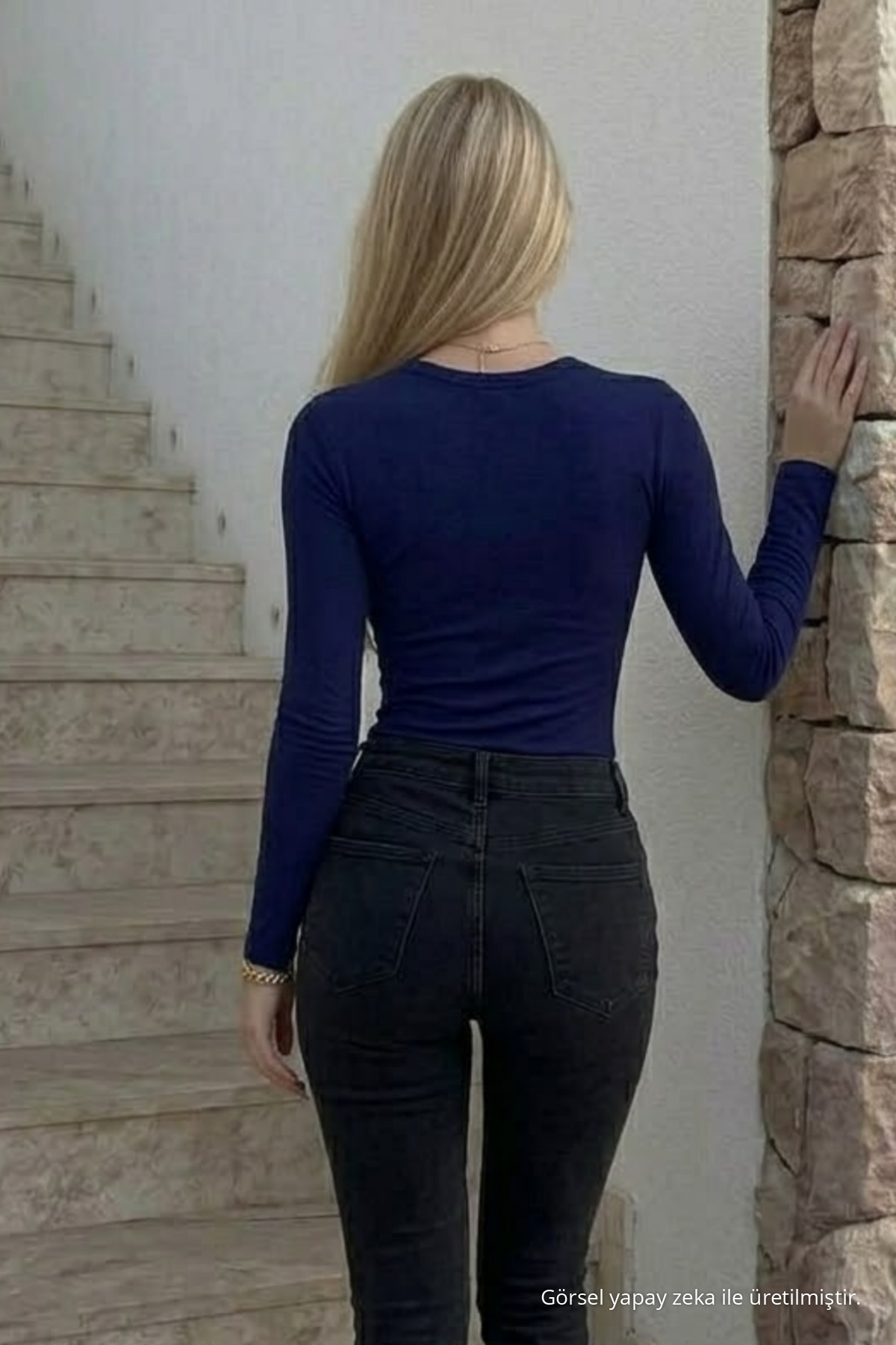 Kadın Premium Casual Lacivert Dar Bluz 5