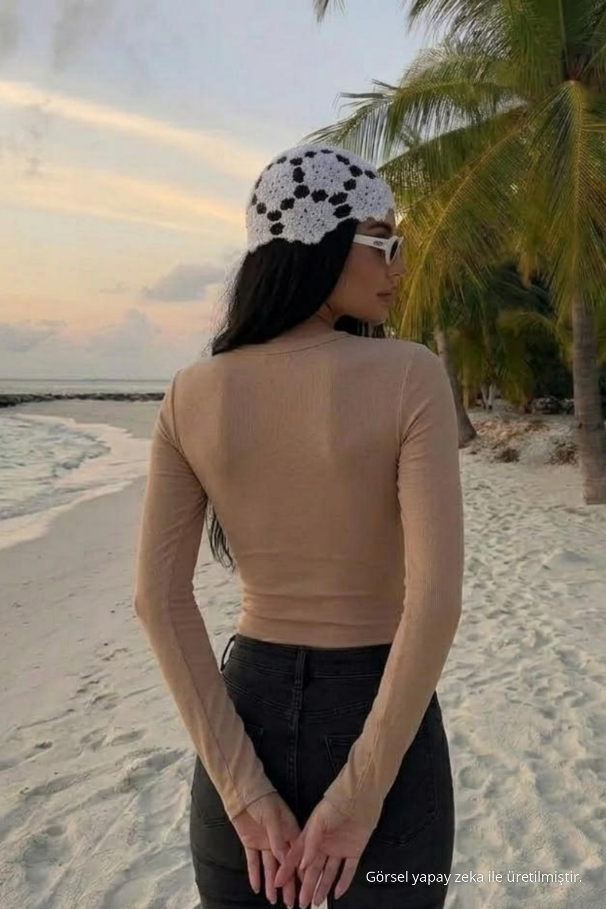 Kadın Bisiklet Yaka Slim Fit Kahve Bluz 6