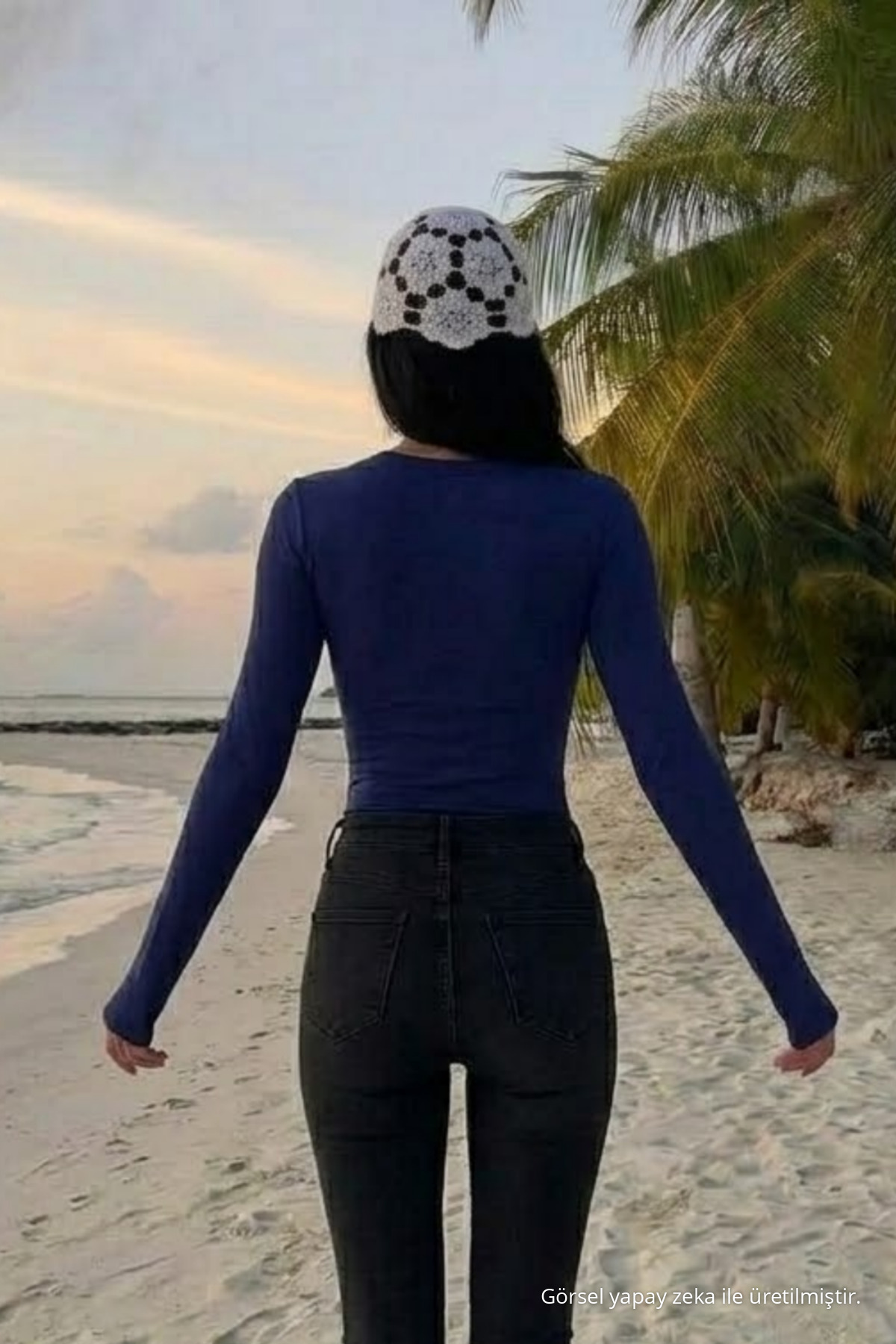 Kadın Bisiklet Yaka Slim Fit Lacivert Bluz 5