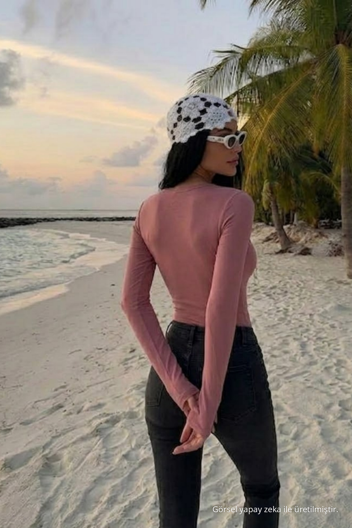 Kadın Bisiklet Yaka Slim Fit Pudra Bluz 6