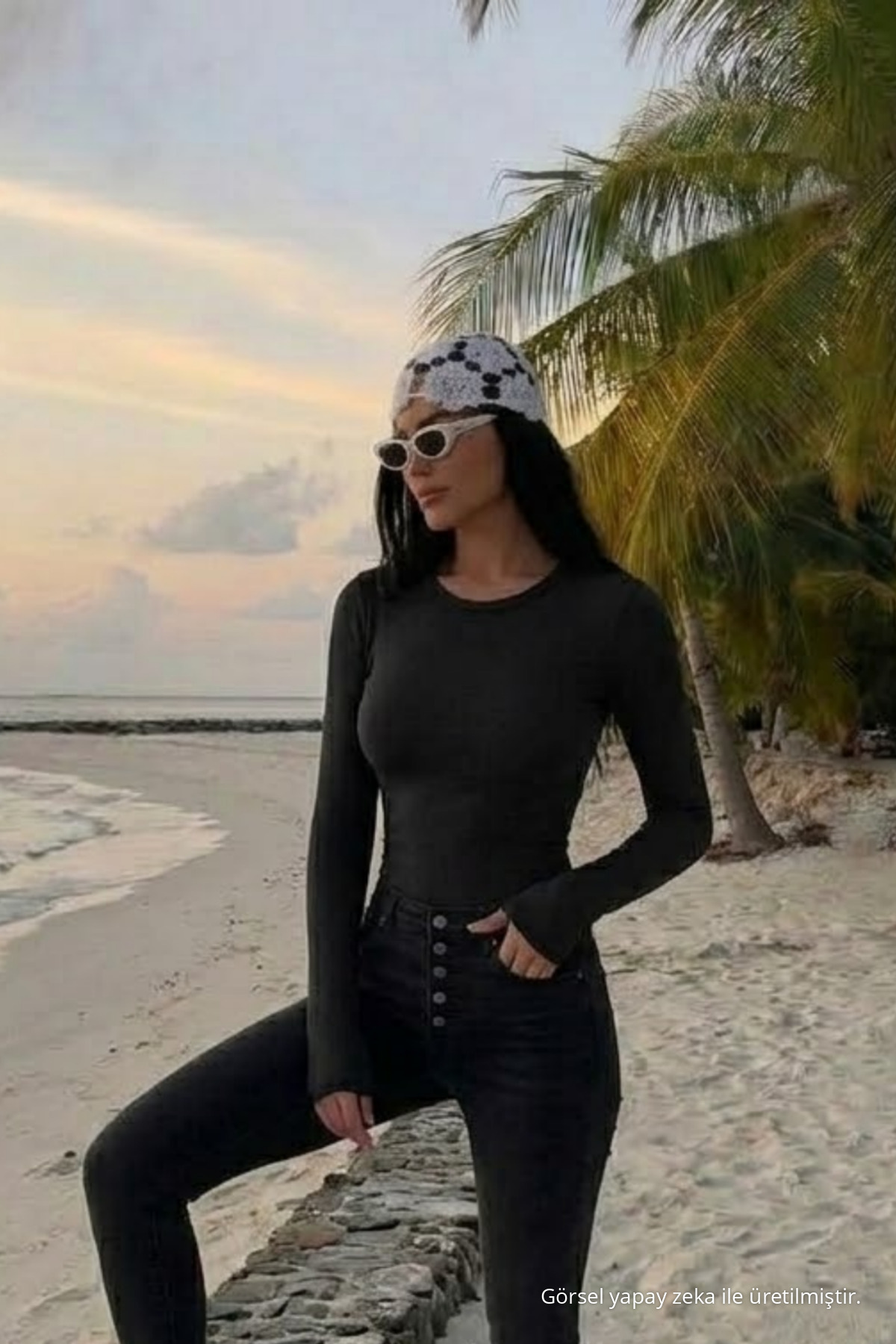 Kadın Bisiklet Yaka Slim Fit Siyah Bluz 3