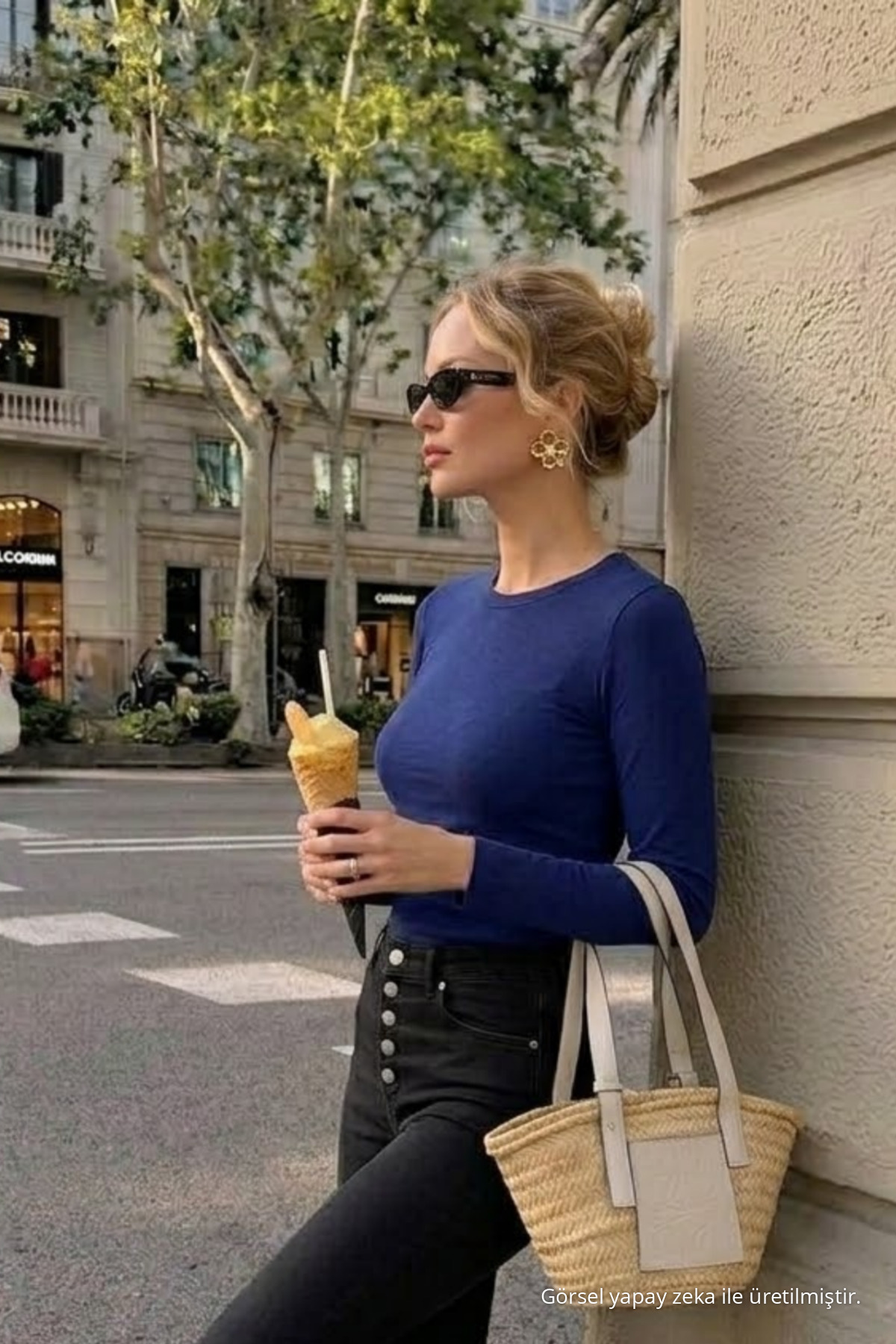 Kadın Günlük Trend Lacivert Dar Bluz 4