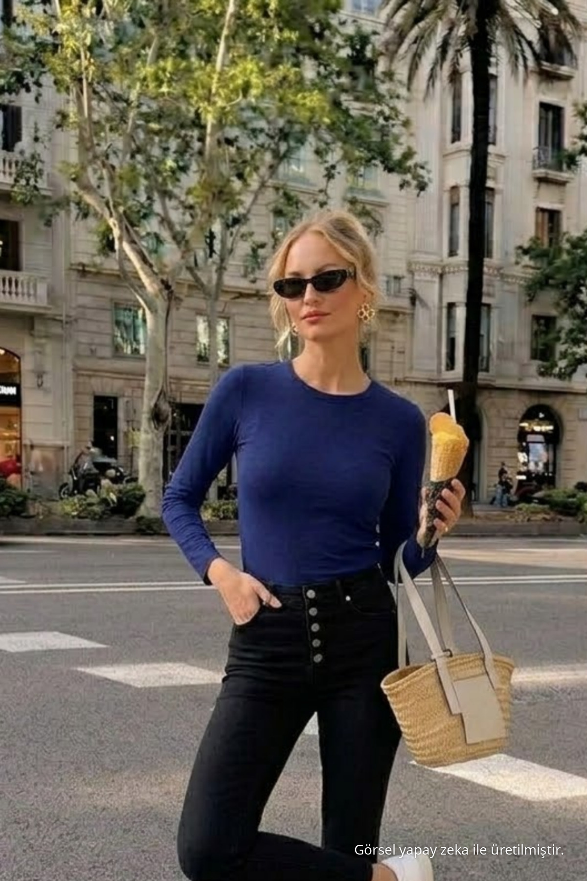 Kadın Günlük Trend Lacivert Dar Bluz 3