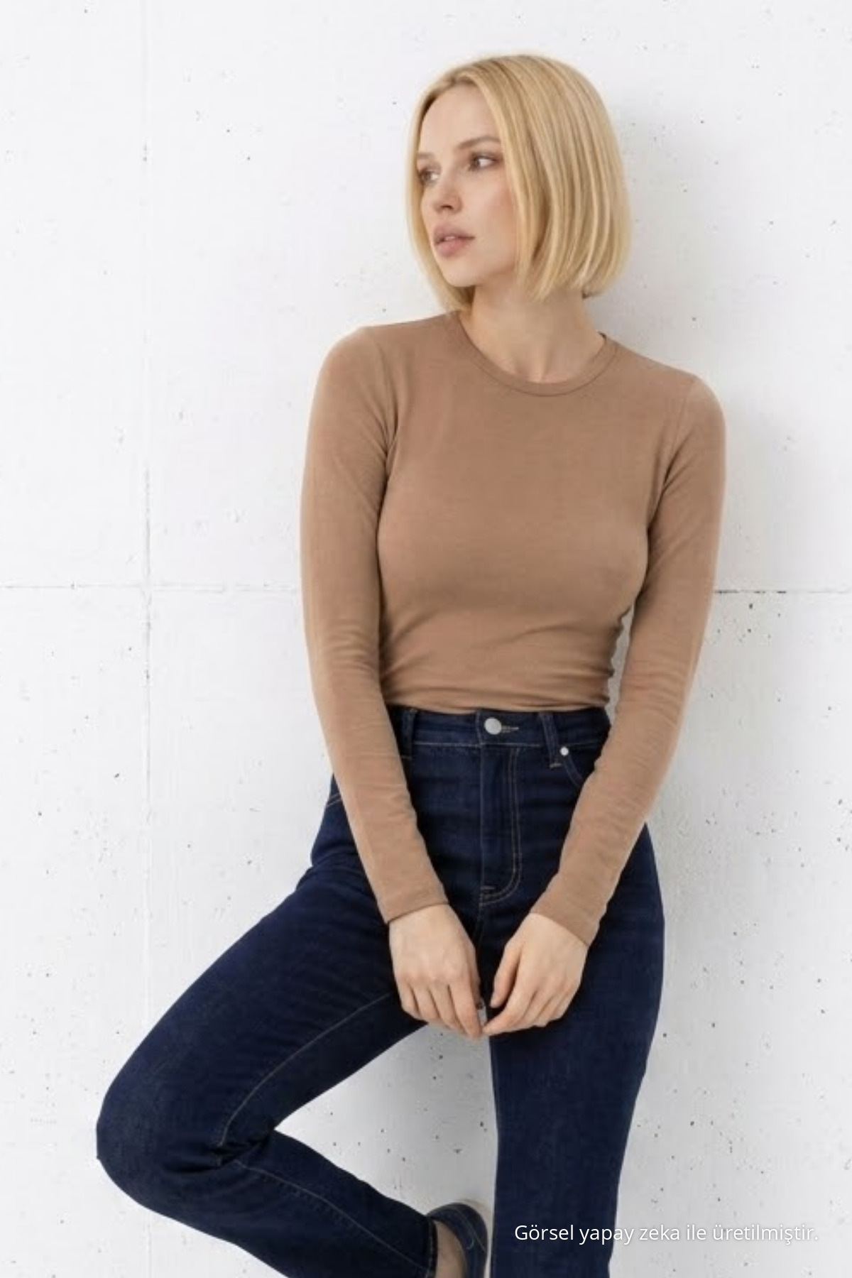 Kadın Günlük Fashion Dar Kahve Tişört 4