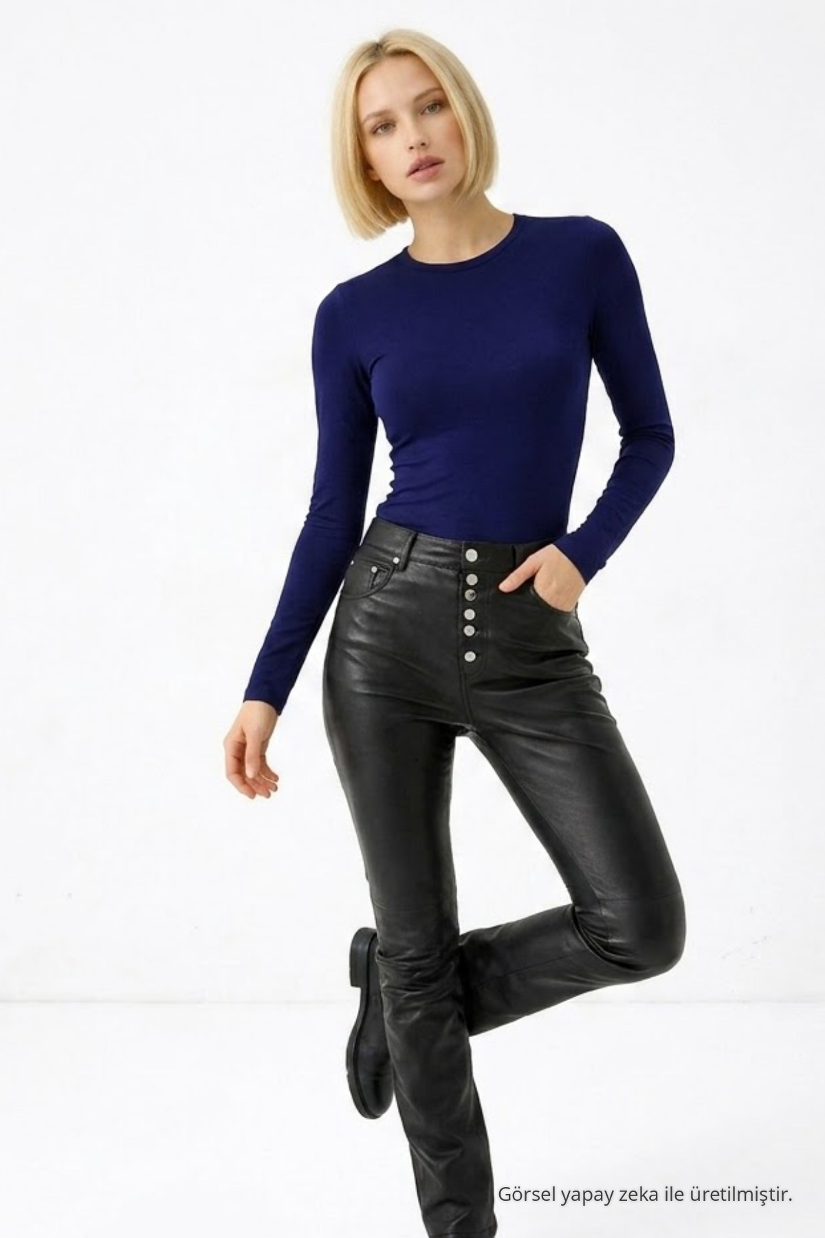 Kadın Günlük Fashion Dar Lacivert Tişört 3