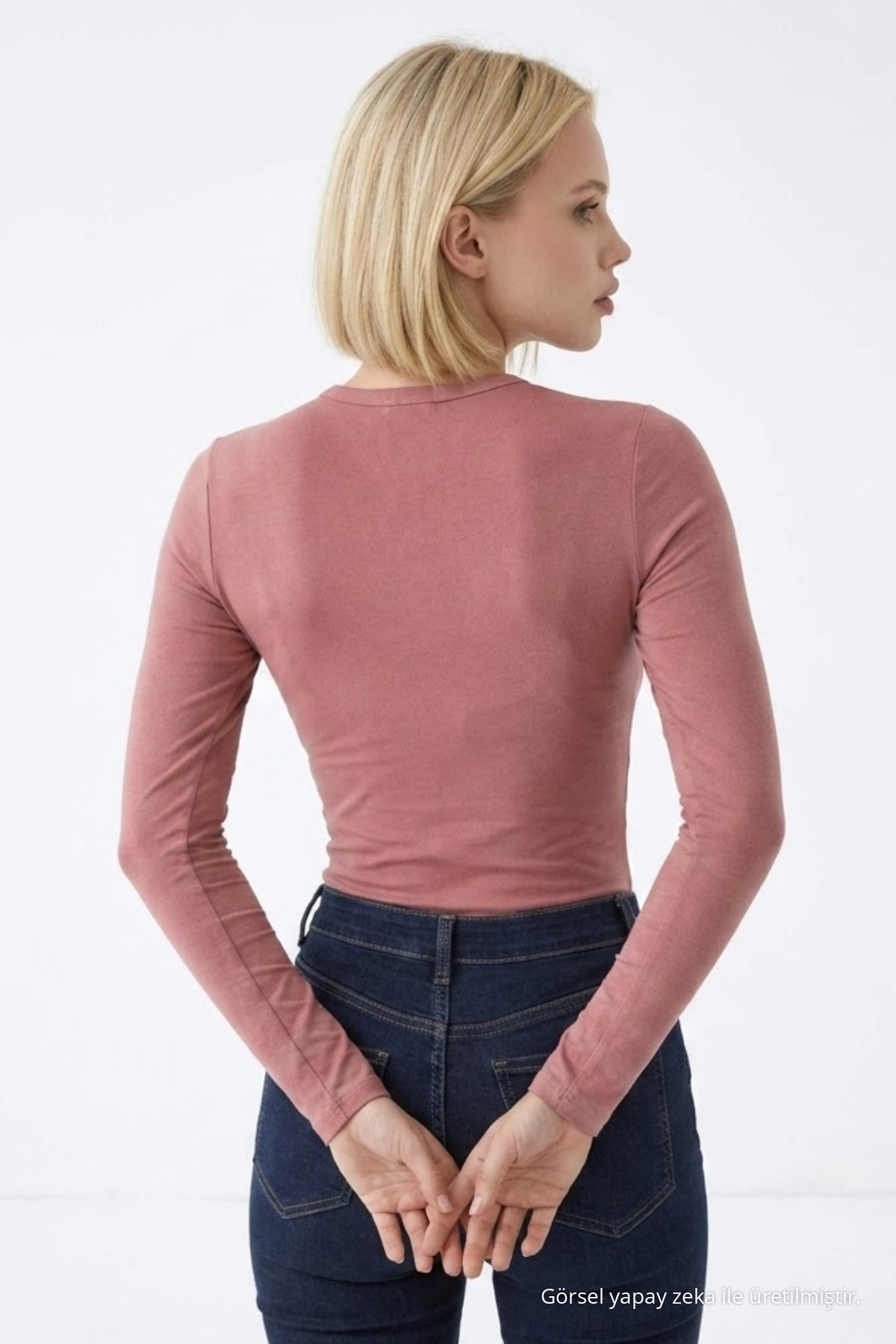 Kadın Günlük Fashion Dar Pudra Tişört 6