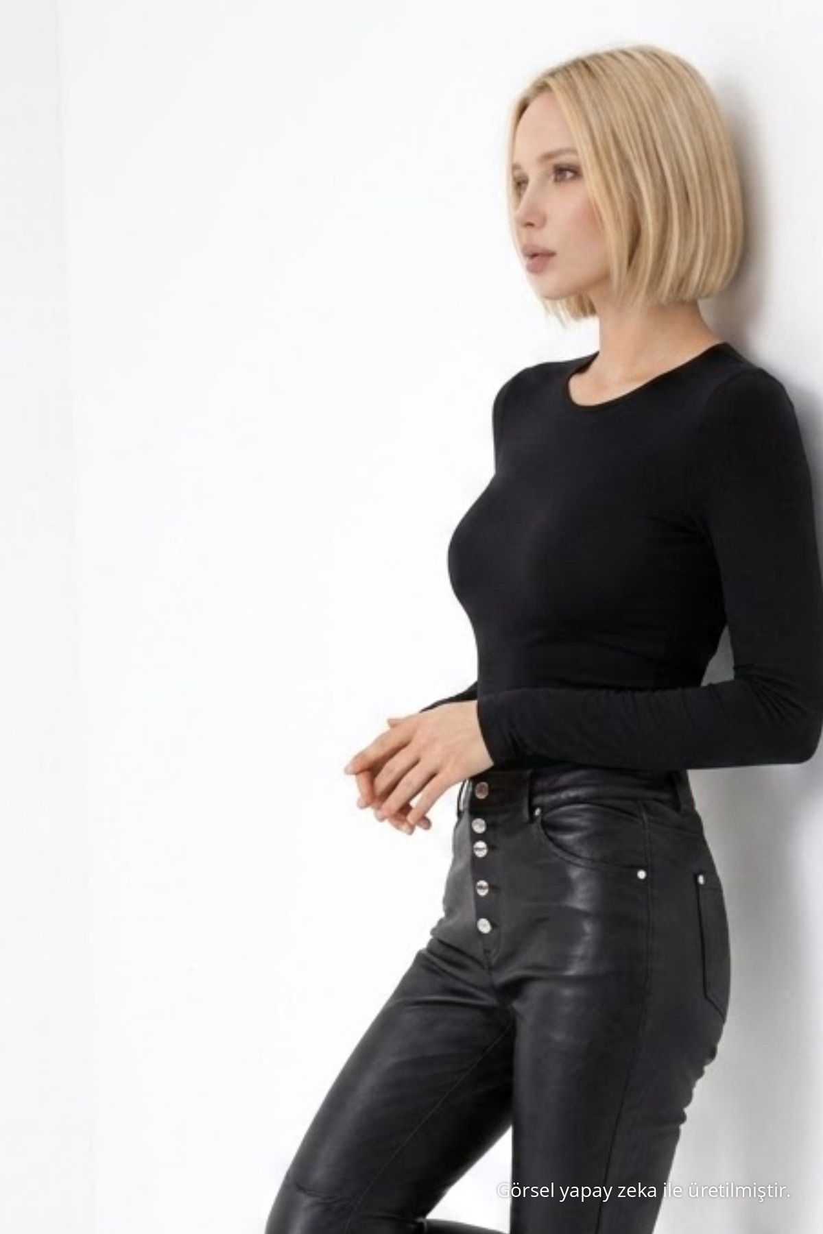 Kadın Günlük Fashion Dar Siyah Tişört 4