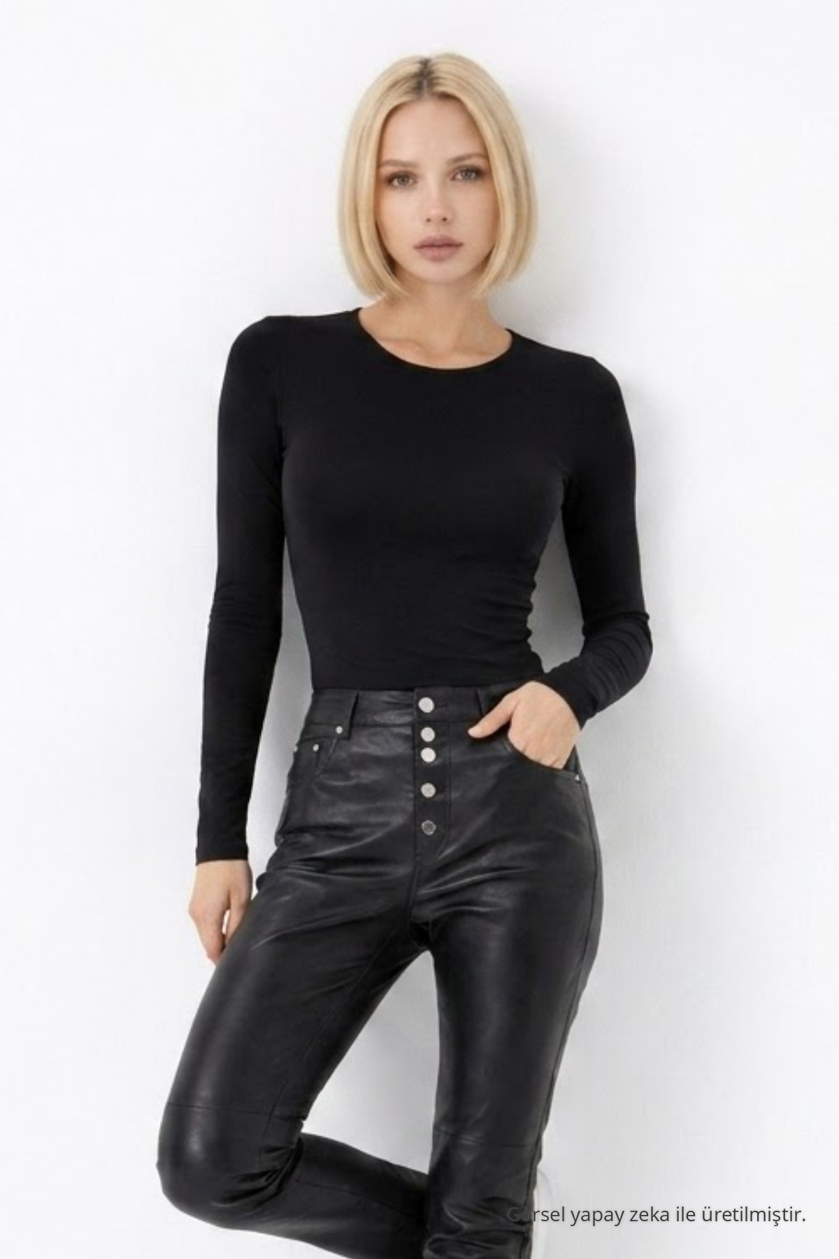 Kadın Günlük Fashion Dar Siyah Tişört 3