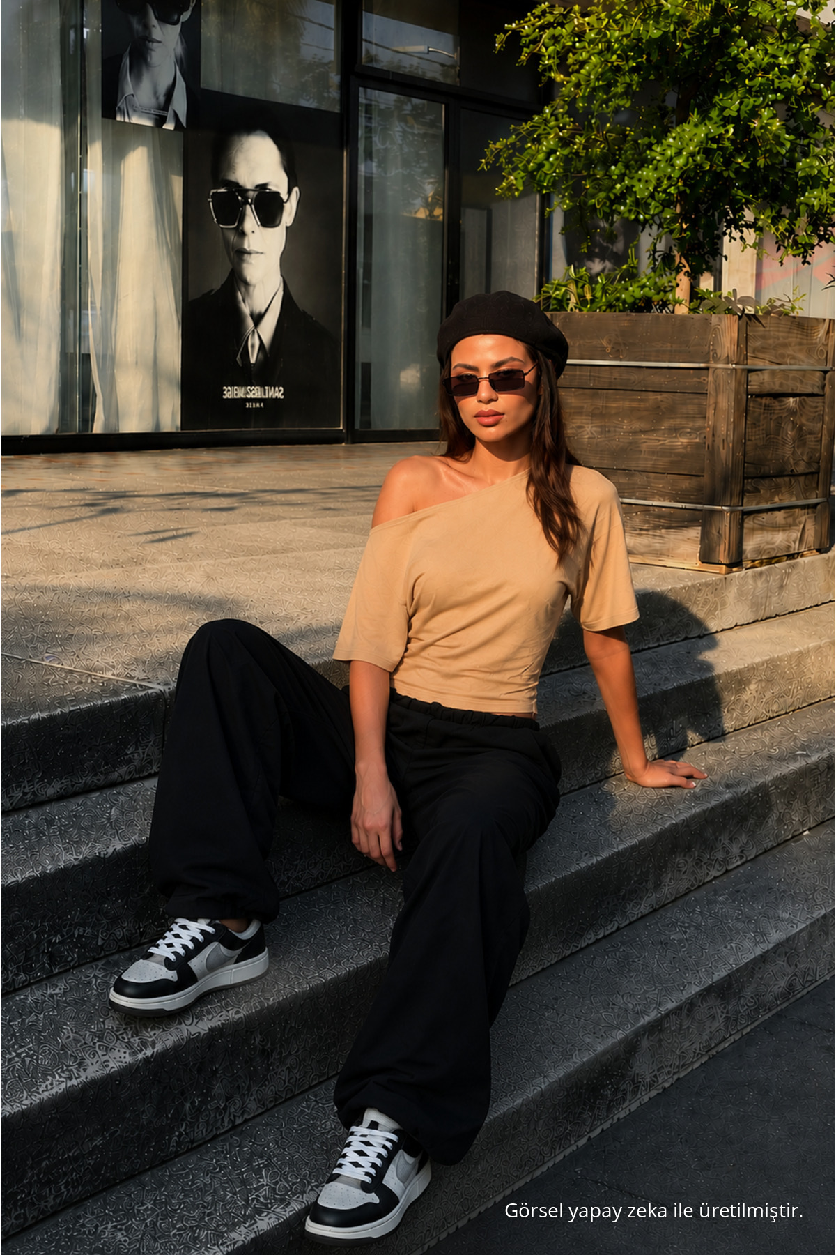 Kadın Günlük Casual Dar Bej Crop Bluz 3