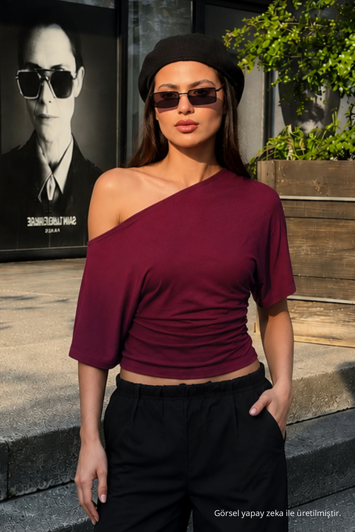 Kadın Günlük Casual Dar Bordo Crop Bluz 5