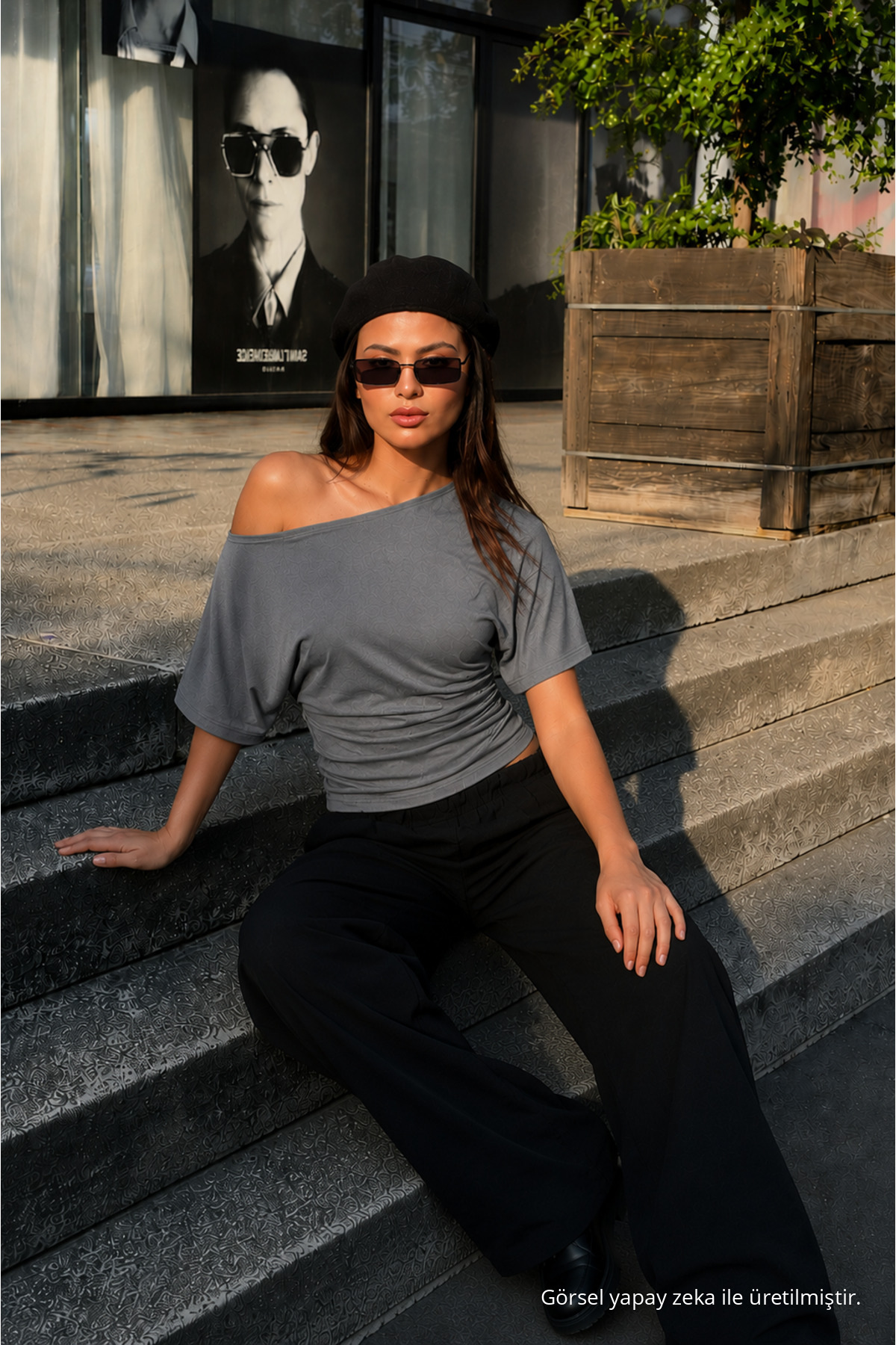 Kadın Günlük Casual Dar Füme Crop Bluz 3