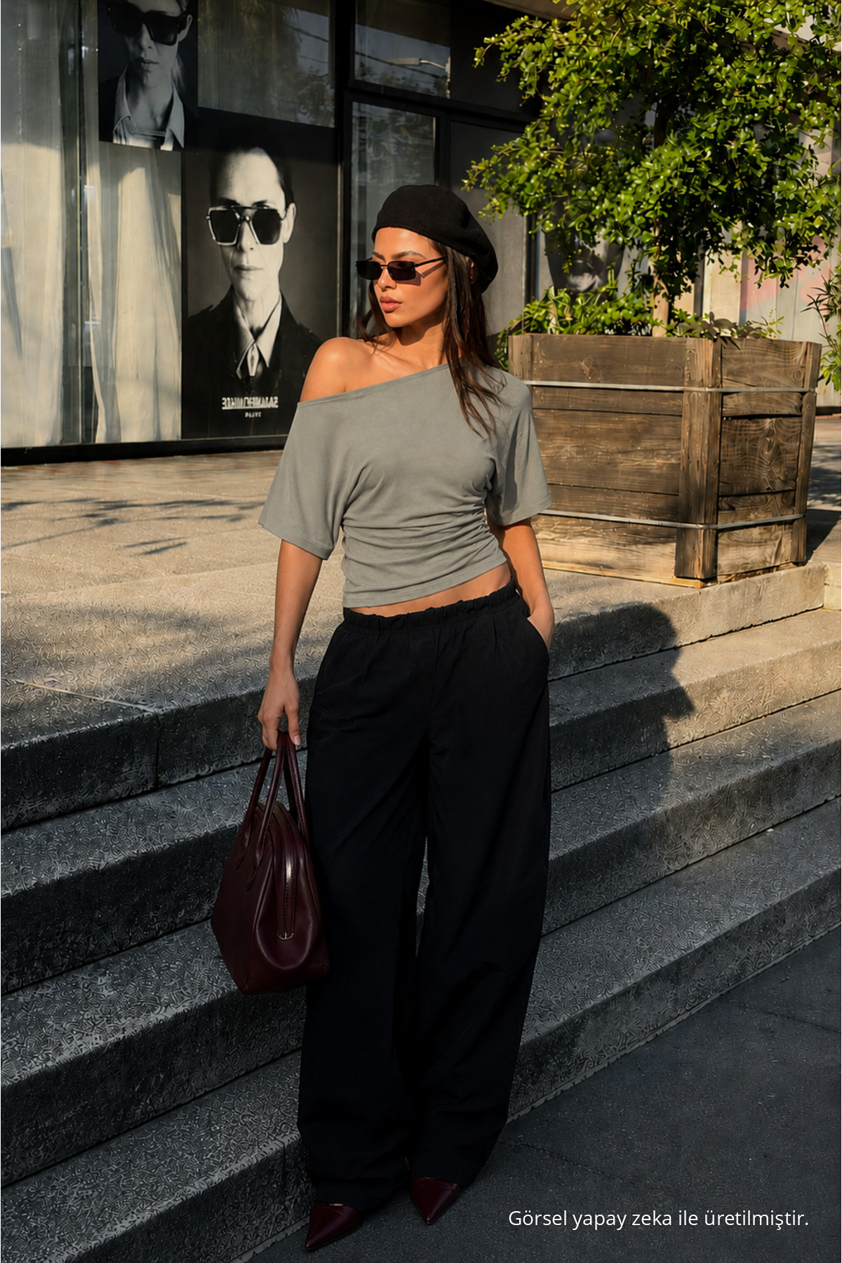 Kadın Günlük Casual Dar Gri Crop Bluz 4