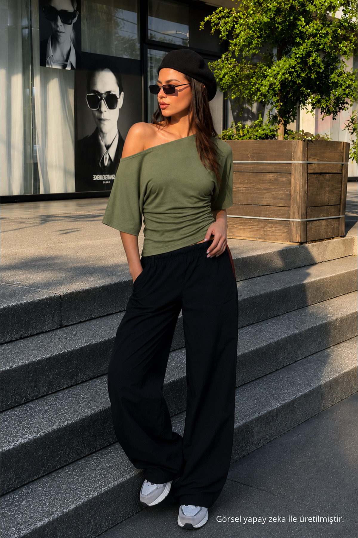 Kadın Günlük Casual Dar Haki Crop Bluz 4