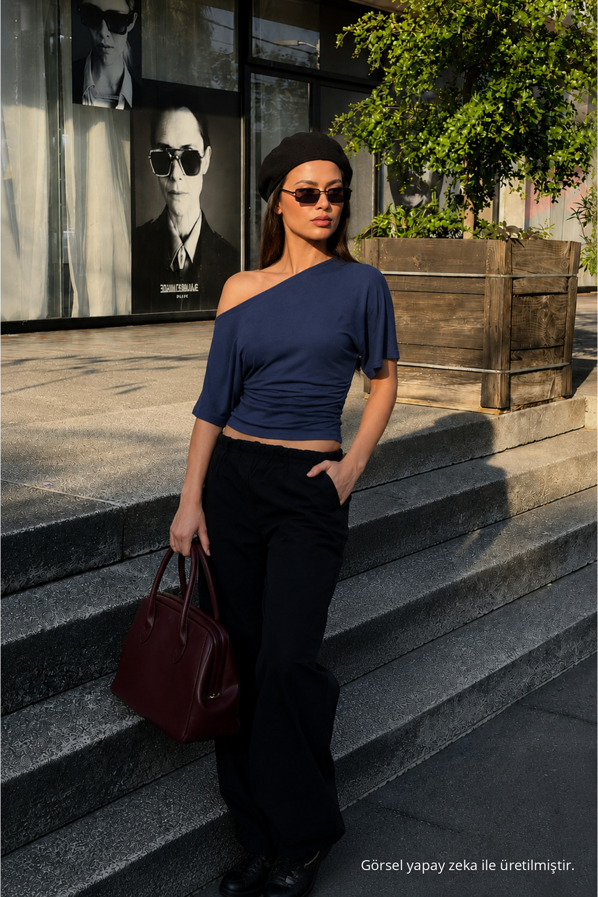 Kadın Günlük Casual Dar Lacivert Crop Bluz 4