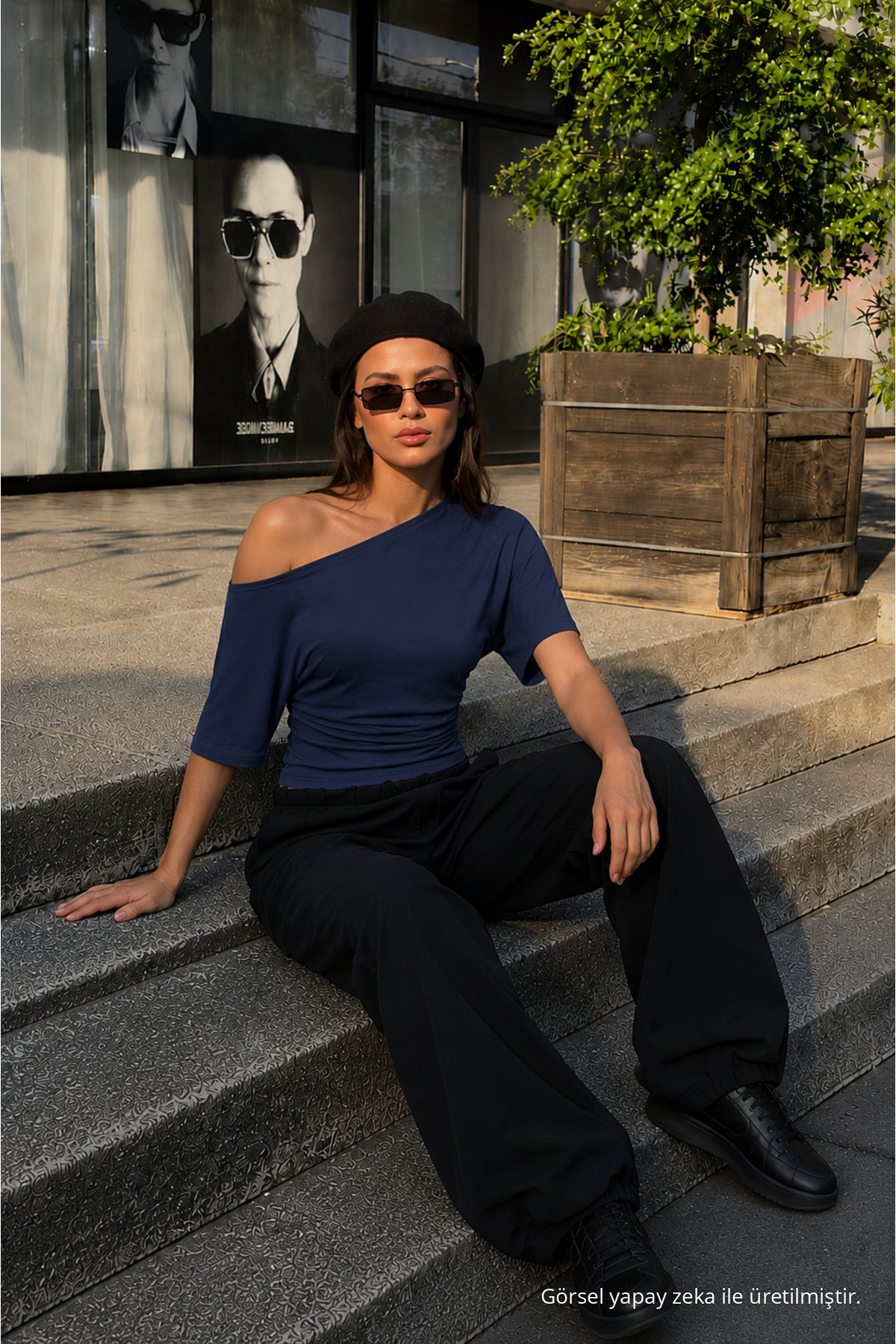 Kadın Günlük Casual Dar Lacivert Crop Bluz 3