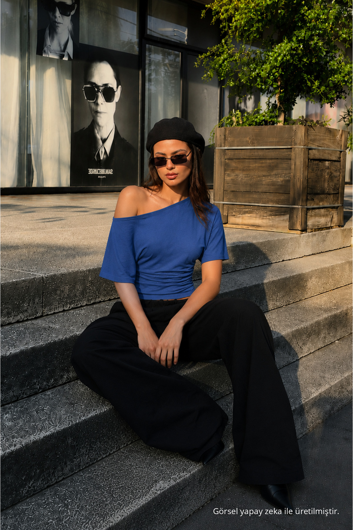 Kadın Günlük Casual Dar Mavi Crop Bluz 3