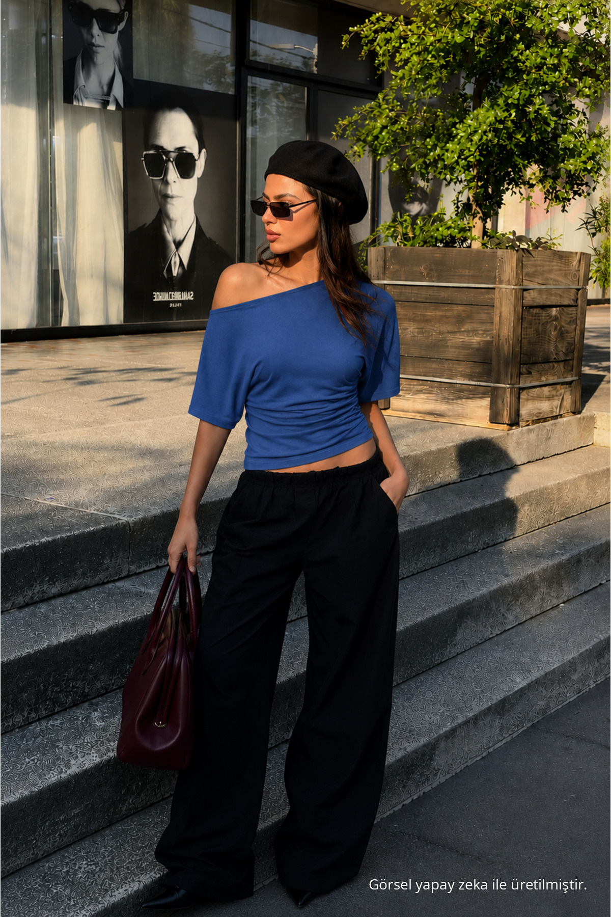 Kadın Günlük Casual Dar Mavi Crop Bluz 4