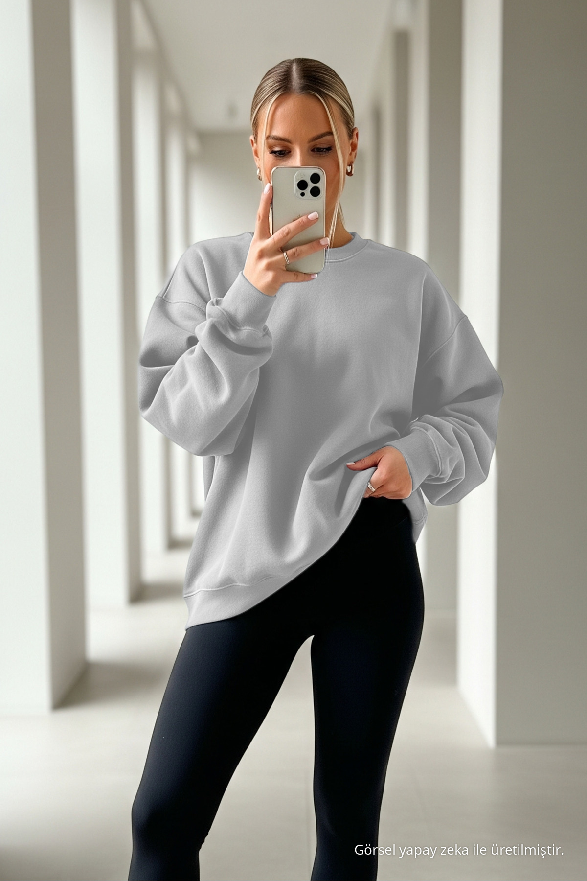 Kadın Premium Salaş Kışlık 3 Lü Sweatshirt Mavi 4