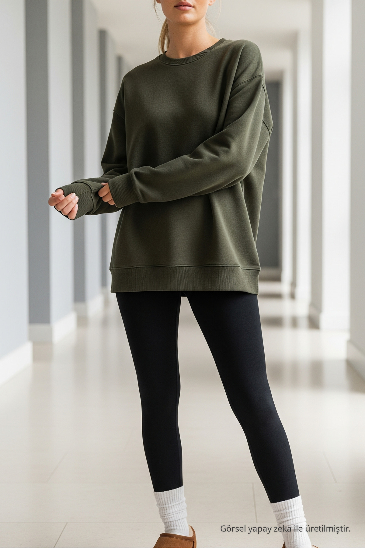 Kadın Premium Salaş Kışlık 3 Lü Sweatshirt ŞEKER 5