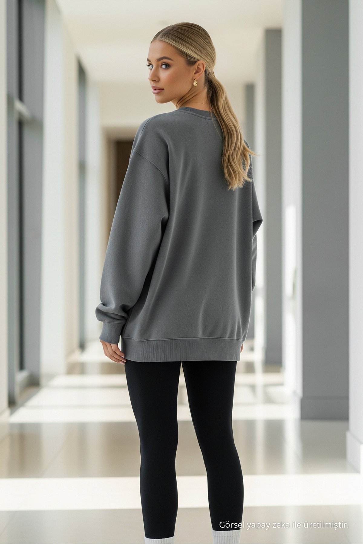 Kadın Bisiklet Yaka Oversize 3 Lü Sweatshirt Çağla 6