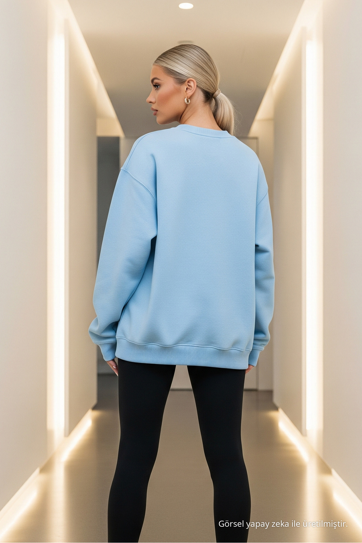 Kadın Bisiklet Yaka Oversize 3 Lü Sweatshirt Mavi 7