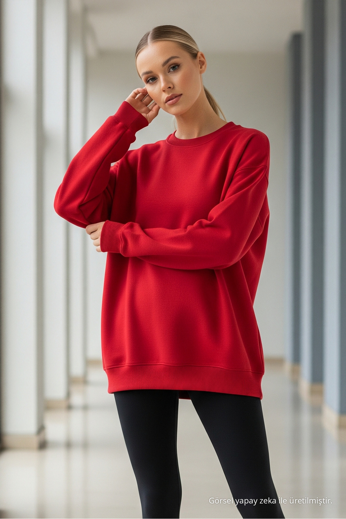 Kadın Bisiklet Yaka Oversize 3 Lü Sweatshirt MOR 5