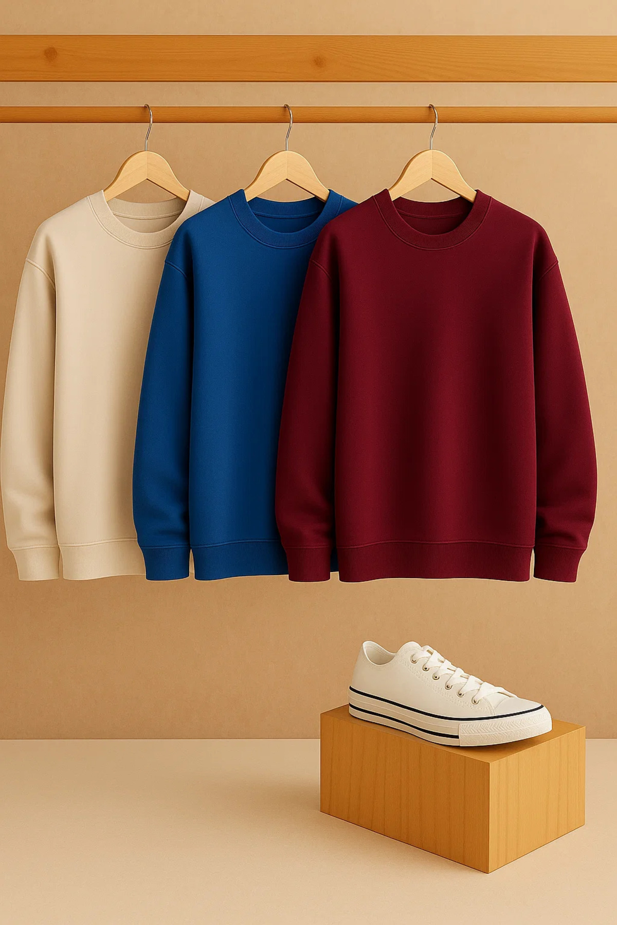 Kadın Bisiklet Yaka Oversize 3 Lü Sweatshirt
