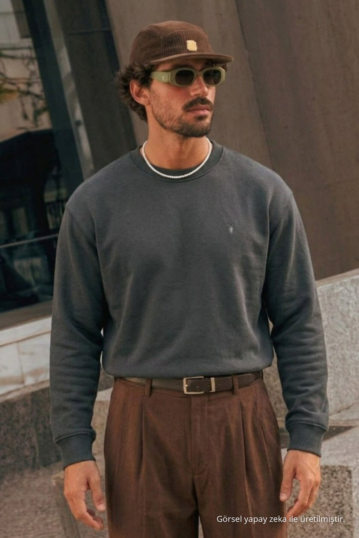 Erkek Premium Nakışlı Rahat 3 Lü Sweatshirt BEJ 4