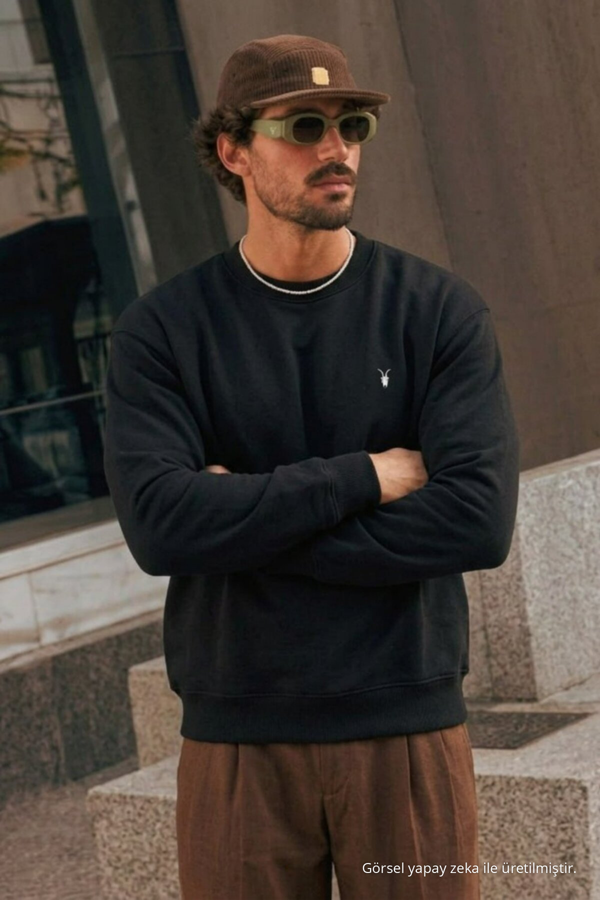 Erkek Premium Nakışlı Rahat 3 Lü Sweatshirt HARDAL 7