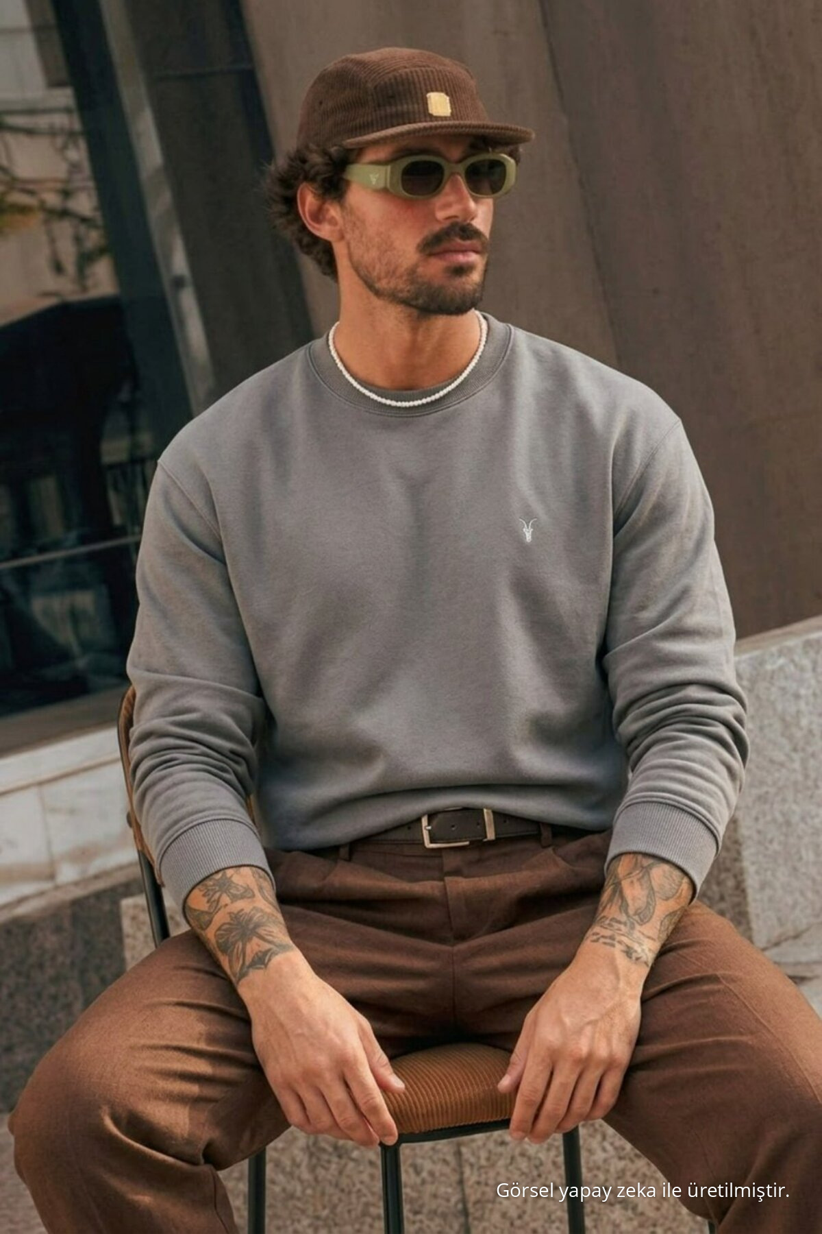 Erkek Premium Nakışlı Rahat 3 Lü Sweatshirt Siyah 5