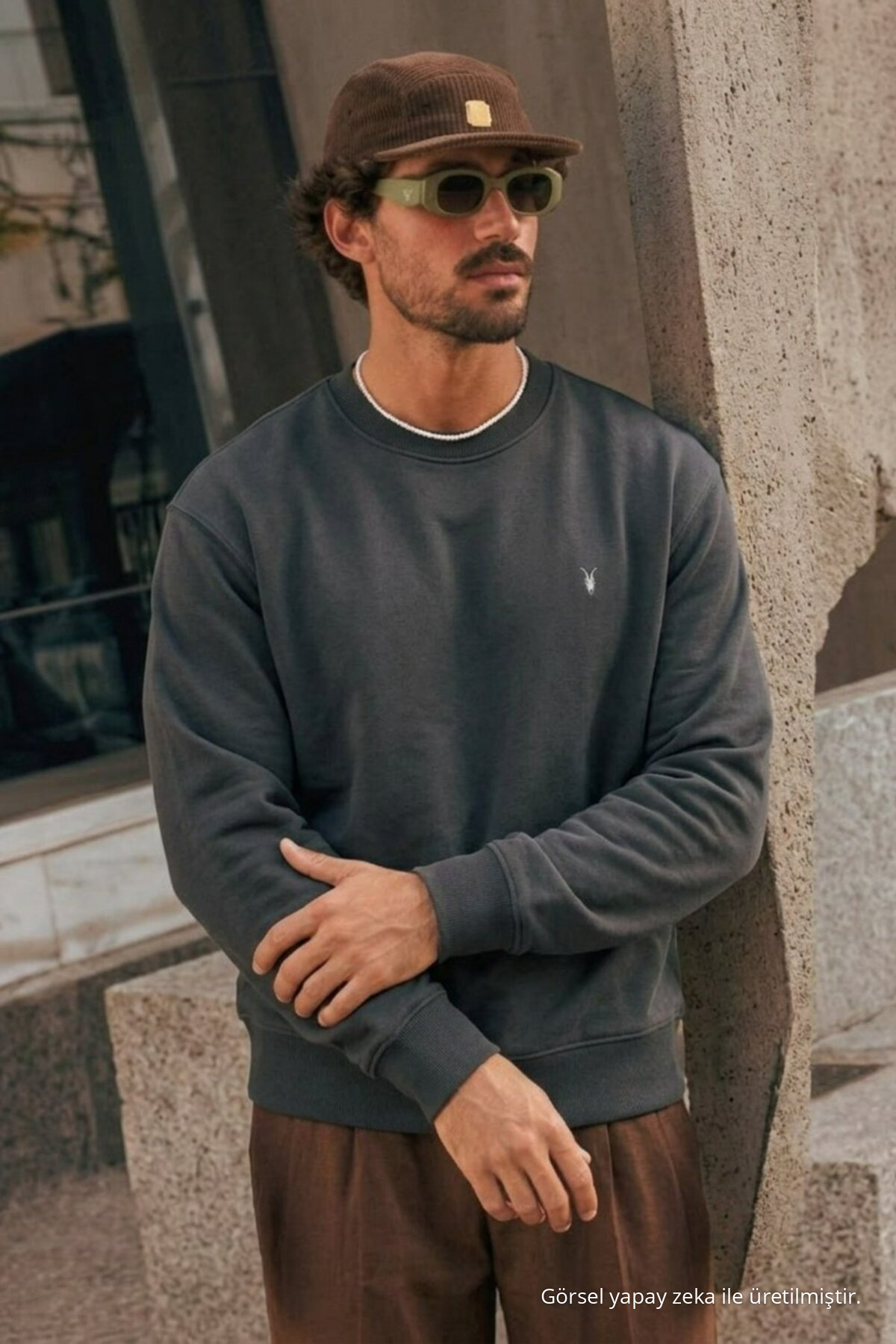 Erkek Premium Nakışlı Rahat 3 Lü Sweatshirt YEŞİL 3