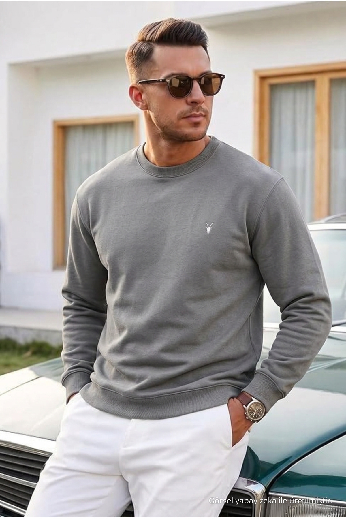 Erkek Uzun Kol Trend Bol 3 Lü Sweatshirt KAHVE 4