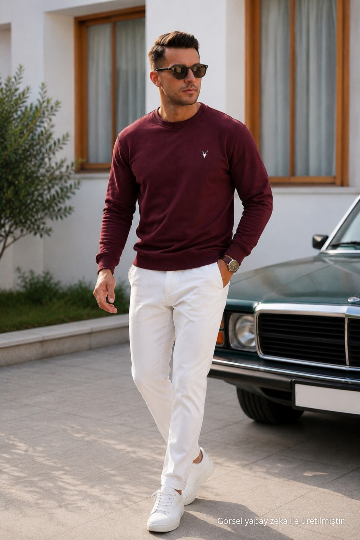 Erkek Uzun Kol Trend Bol 3 Lü Sweatshirt KIRMIZI 3