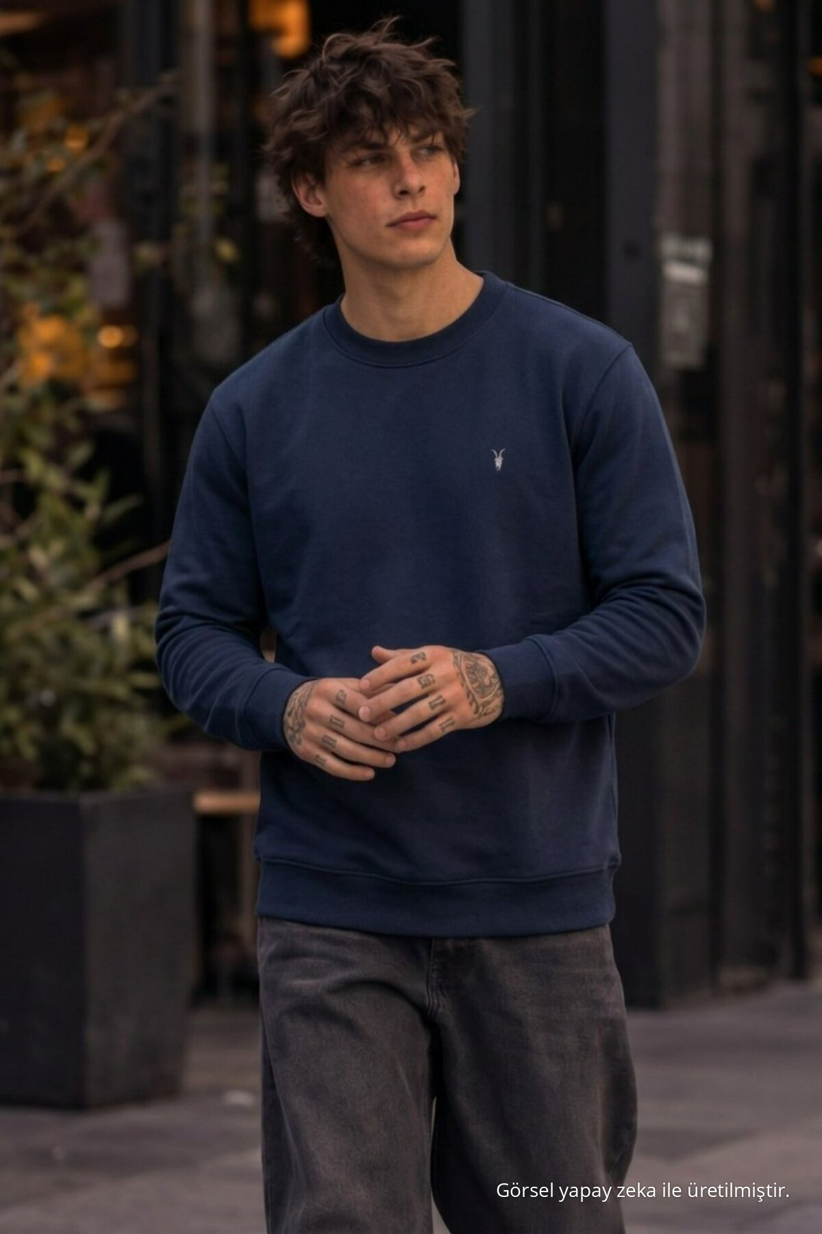 Erkek Basic Mevsimlik Bol 3 Lü Sweatshirt LACİVERT 4