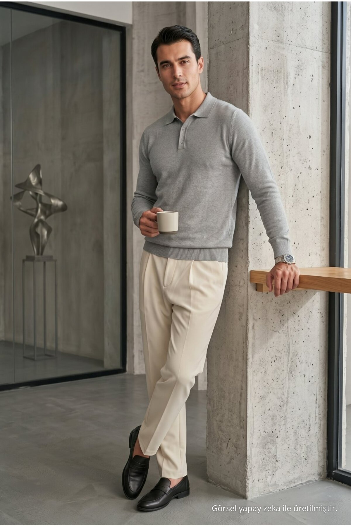 Erkek Straight Fit Kışlık 3 Lü Triko Kazak Haki 5