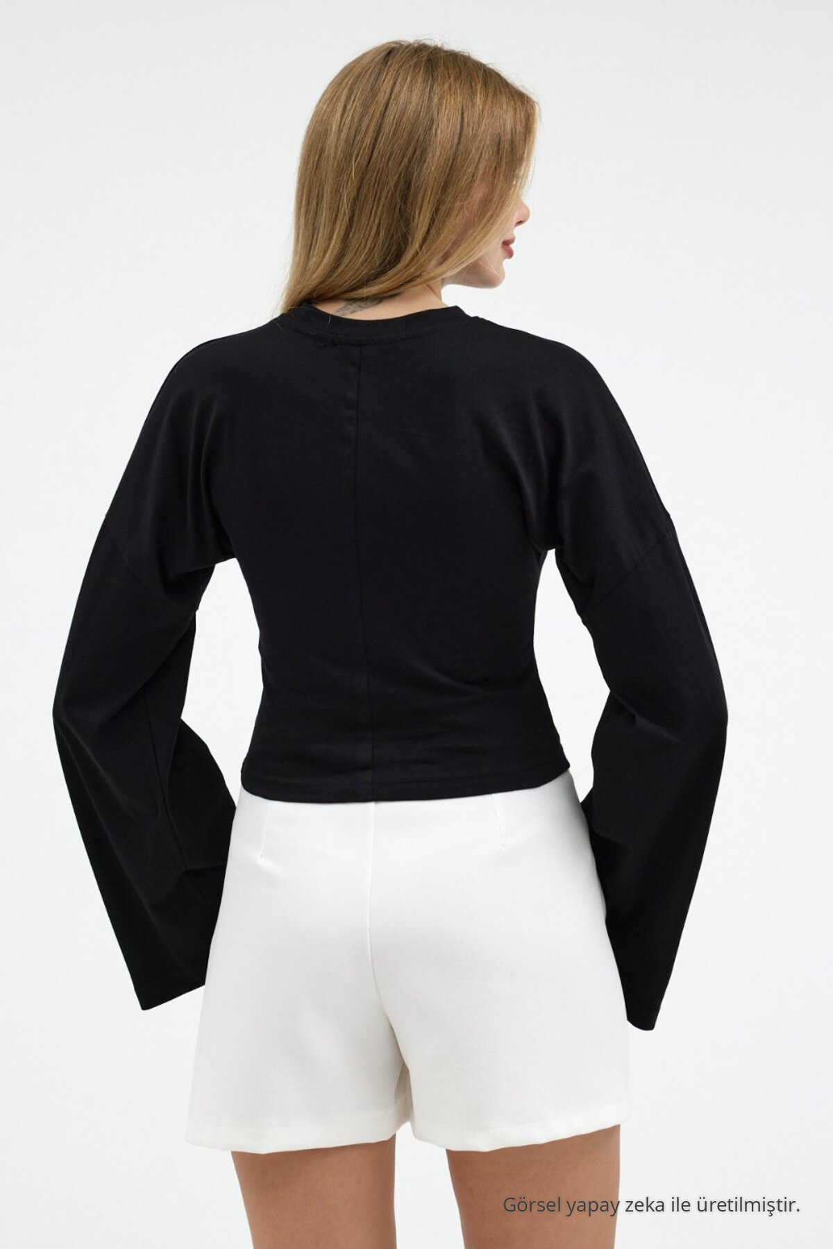 Kadın Bele Oturan Casual 3 Lü Crop Bluz Lacivert 7