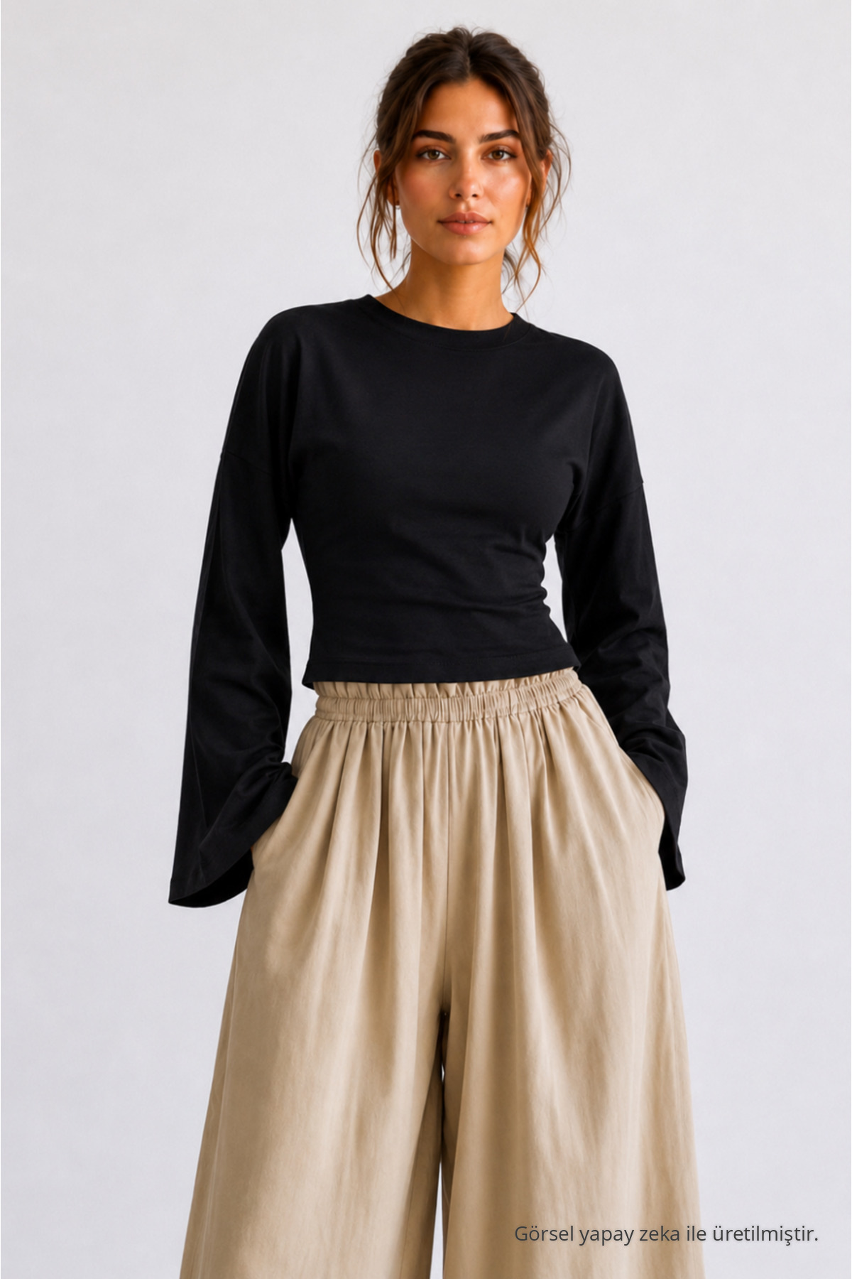 Kadın Basic Geniş Kol 3 Lü Crop Bluz Bordo 6