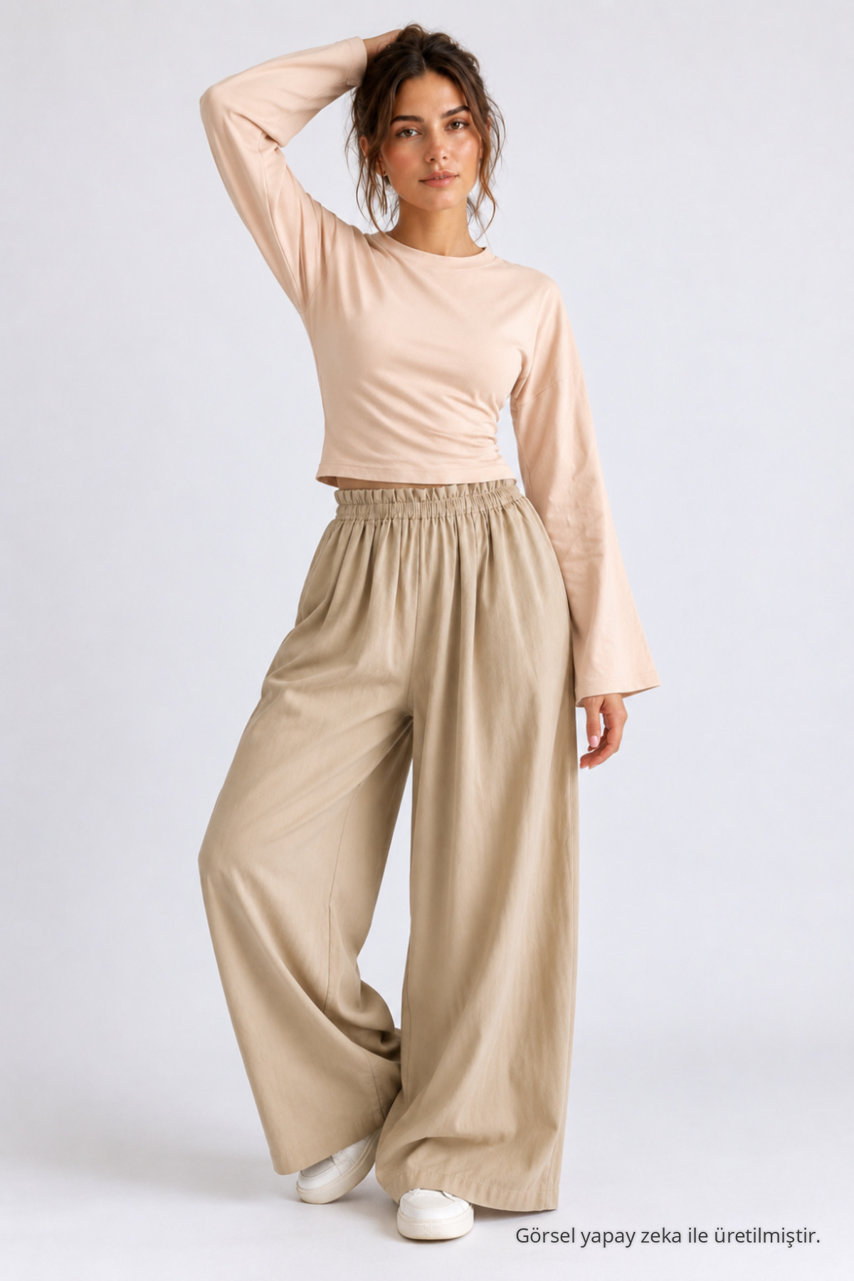 Kadın Basic Geniş Kol 3 Lü Crop Bluz Füme 3