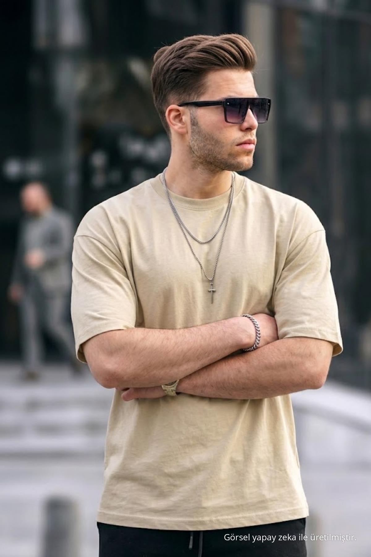 Erkek Basic Kısa Kollu Oversize 3 Lü Tişört Antrasit 5