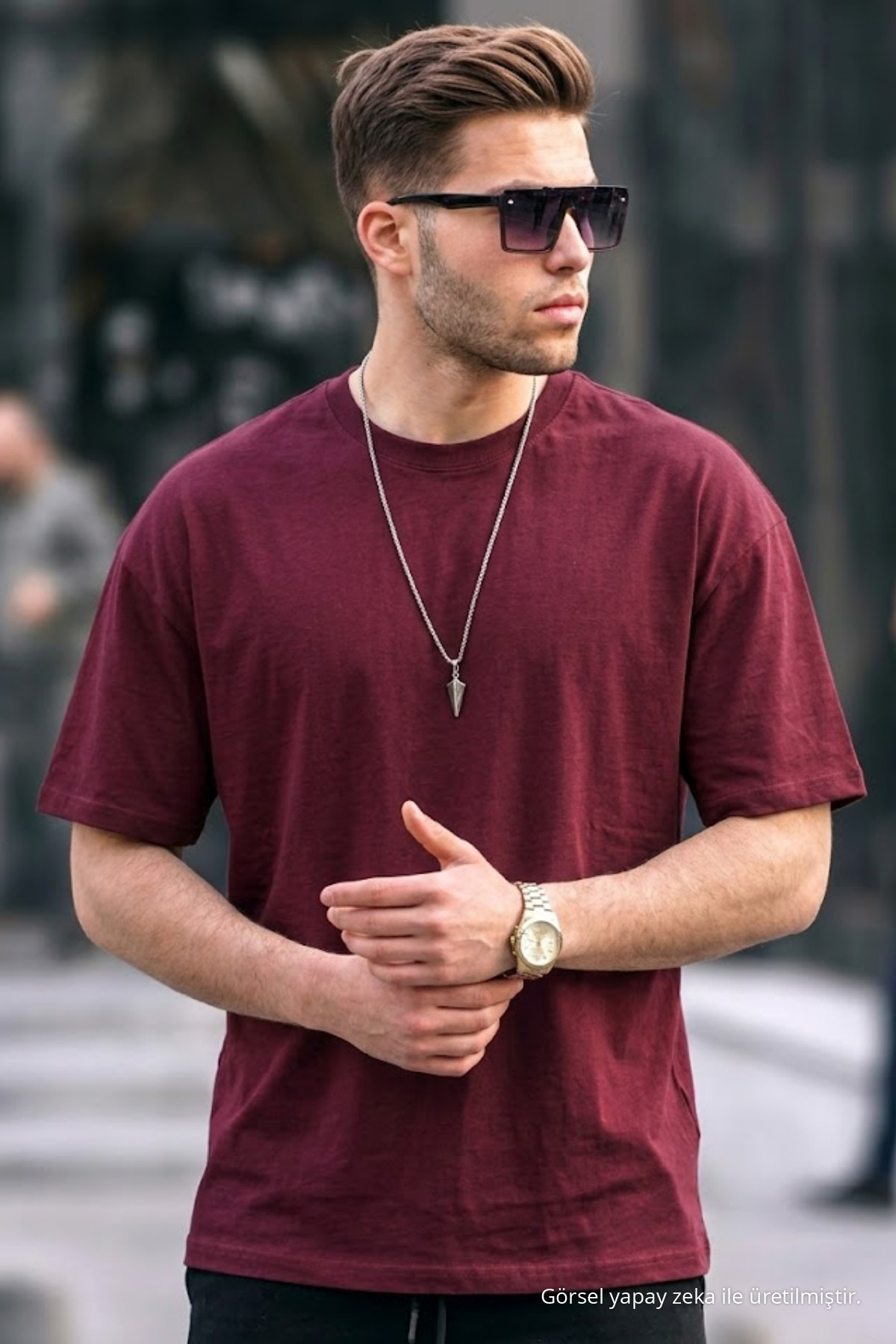 Erkek Basic Kısa Kollu Oversize 3 Lü Tişört FÜME 6