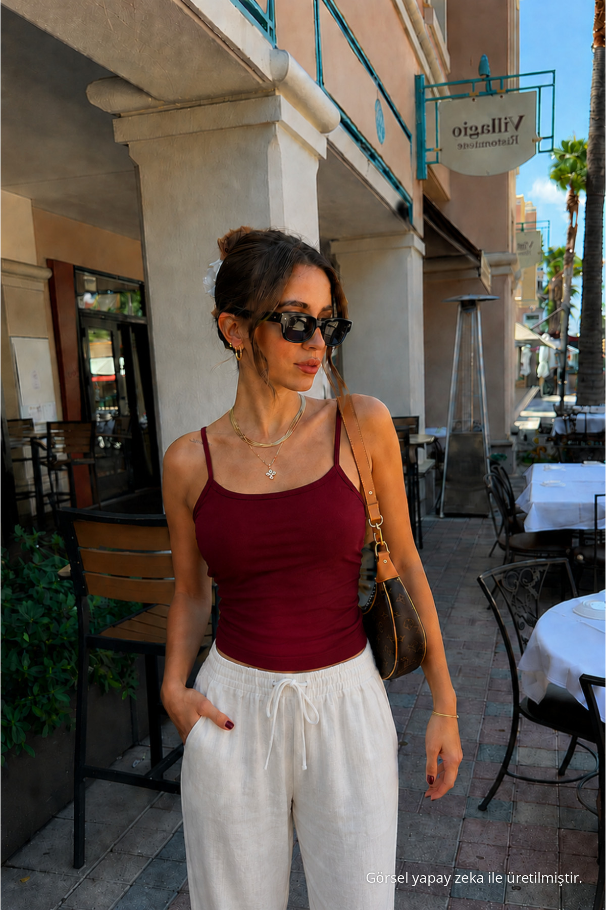Kadın Basic İnce Askılı Dar 3 Lü Crop Bluz Gri 3