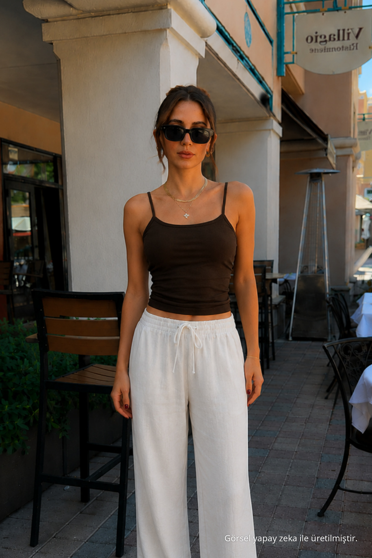 Kadın Basic İnce Askılı Dar 3 Lü Crop Bluz Kahve 4