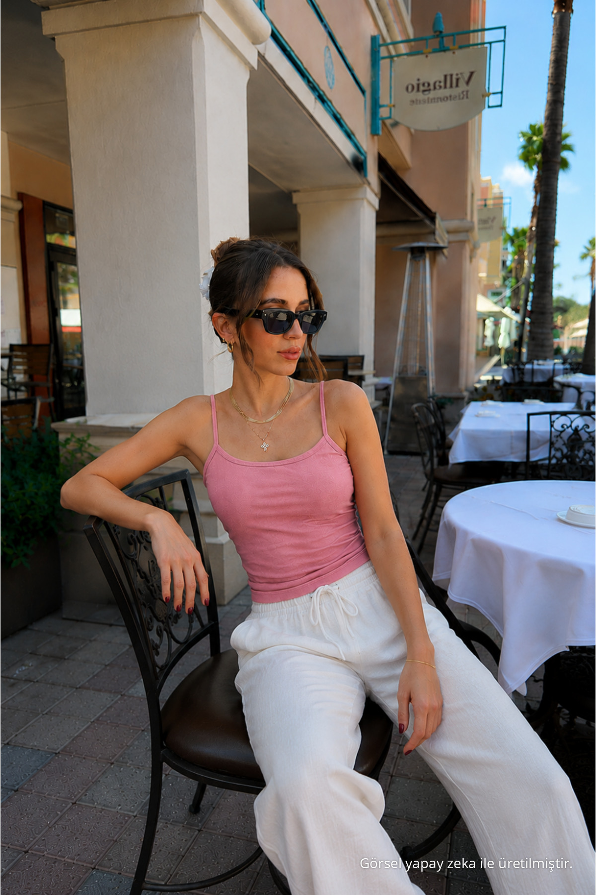 Kadın Basic İnce Askılı Dar 3 Lü Crop Bluz Pembe 6