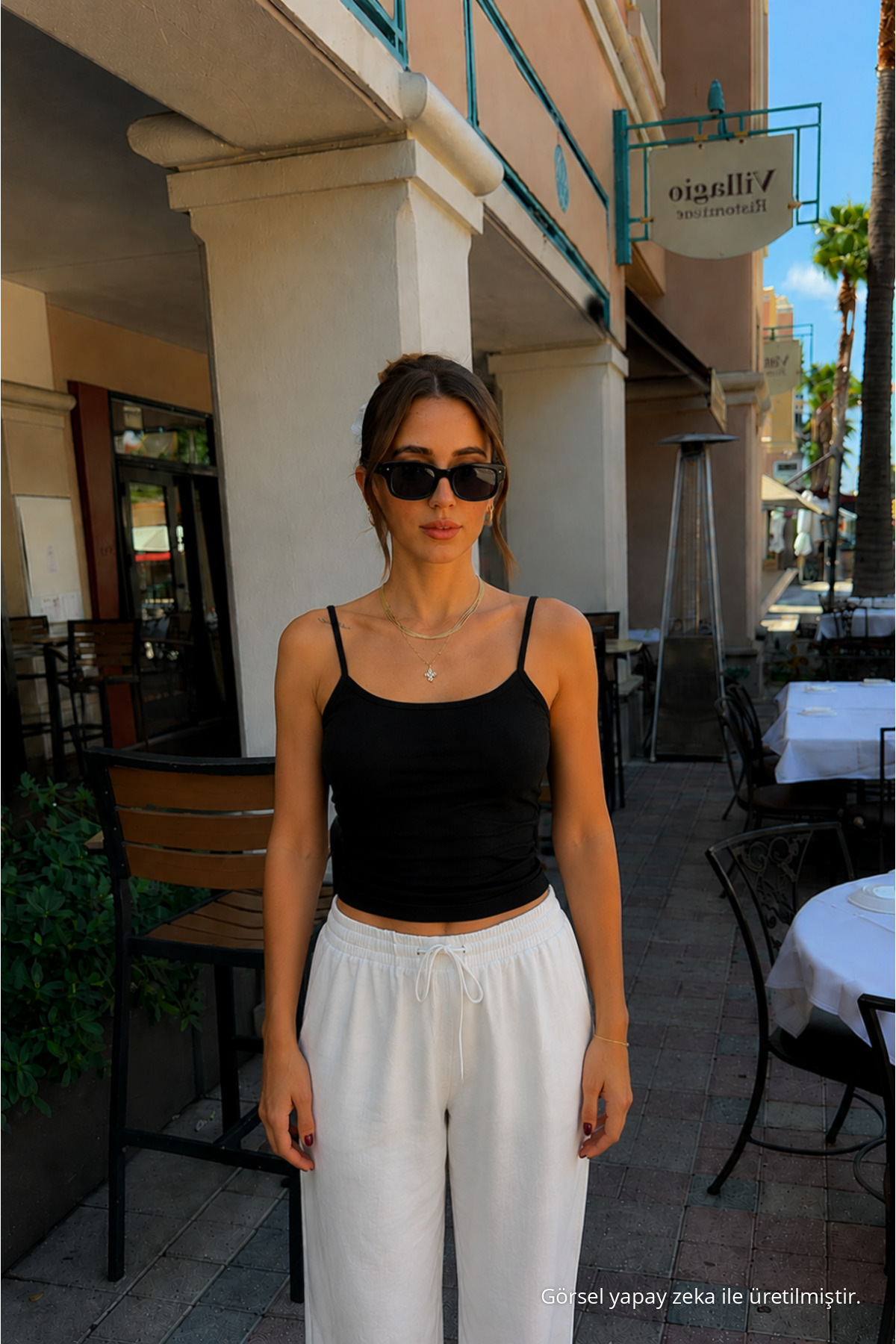 Kadın Basic İnce Askılı Dar 3 Lü Crop Bluz Siyah 4