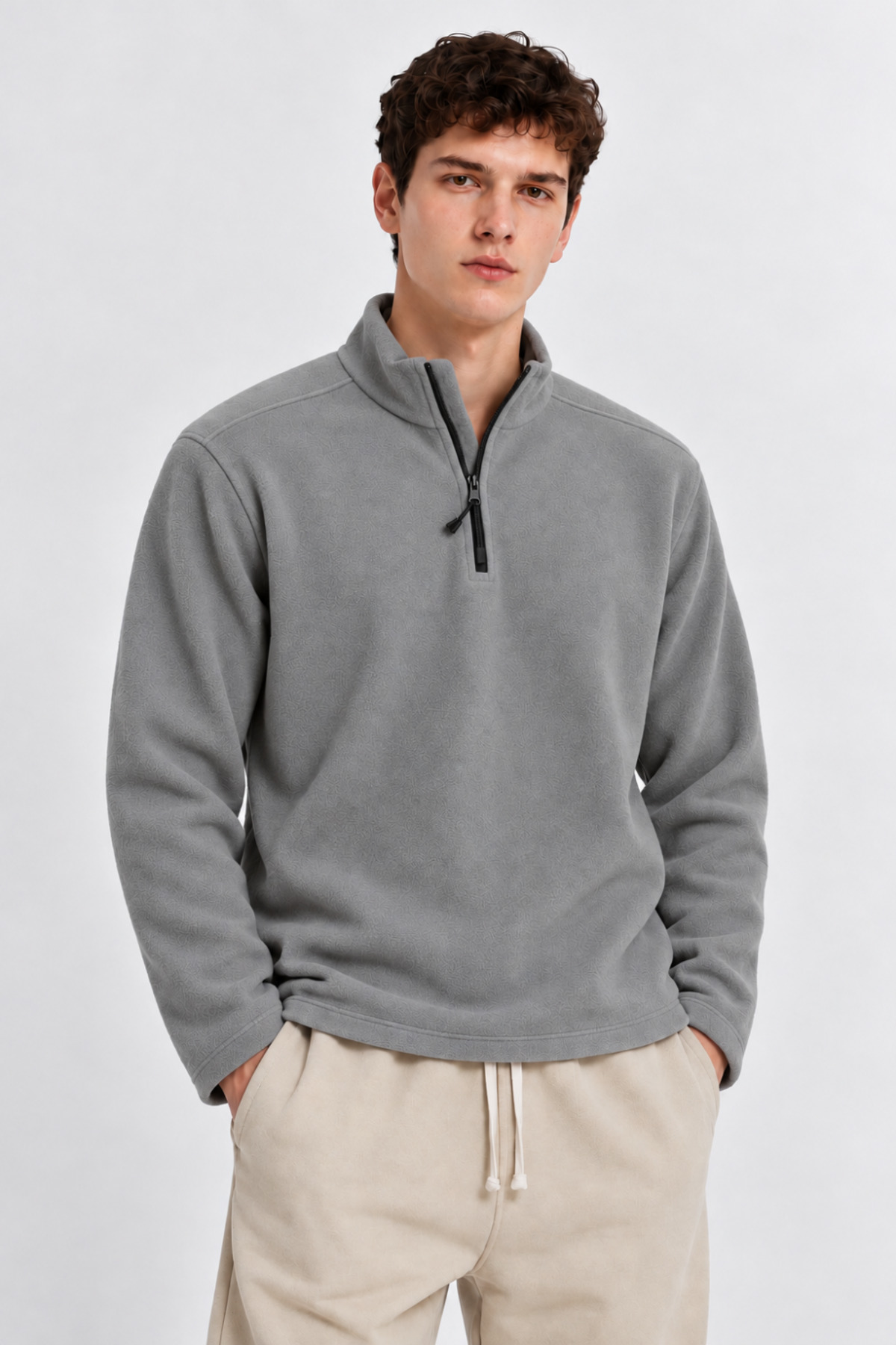 Erkek Yarım Fermuarlı Bol 3' Lu Sweatshirt KAHVE 4