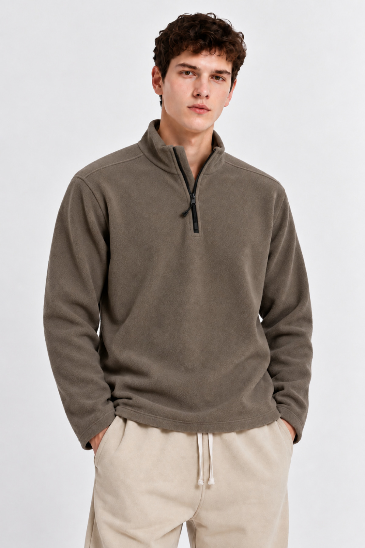 Erkek Yarım Fermuarlı Bol 3' Lu Sweatshirt MAVİ 6