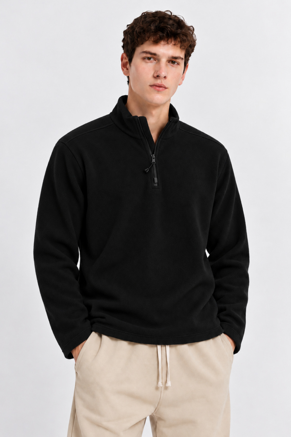 Erkek Yarım Fermuarlı Bol 3' Lu Sweatshirt SİYAH 6