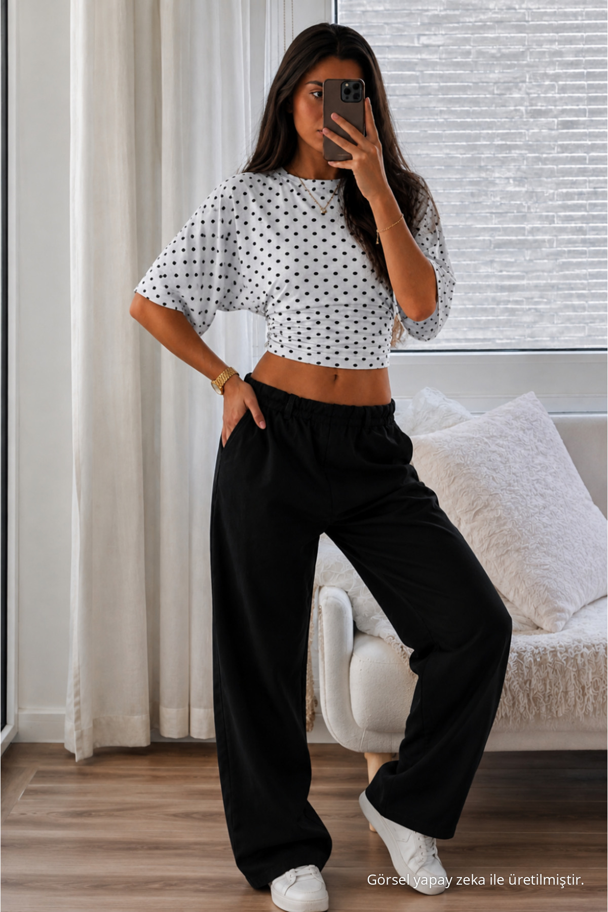 Kadın Yarasa Kollu Basic Dar 3 Lü Crop Bluz Beyaz-Siyah-Leopar 5